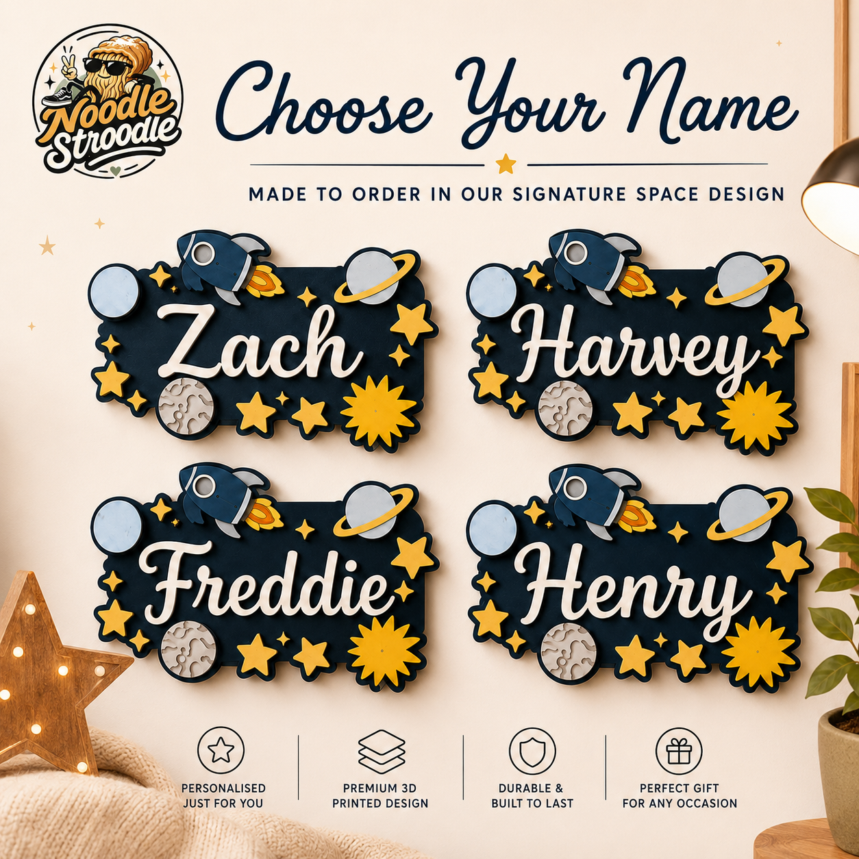 Personalised Space Nursery Name Sign – Wooden Rocket & Planet Wall Plaque - Image 8