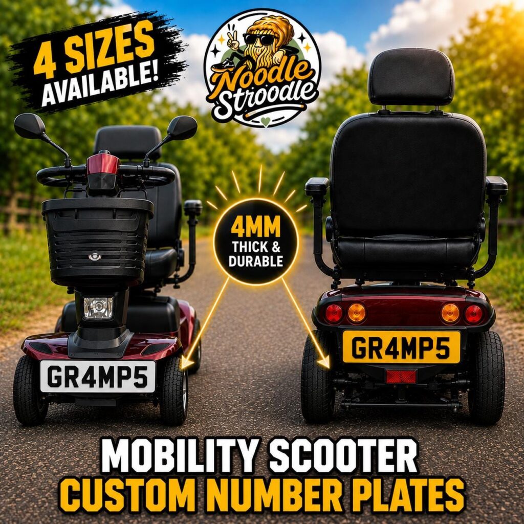 Personalised Mobility Scooter Number Plate | Custom Novelty Registration (4 Sizes)