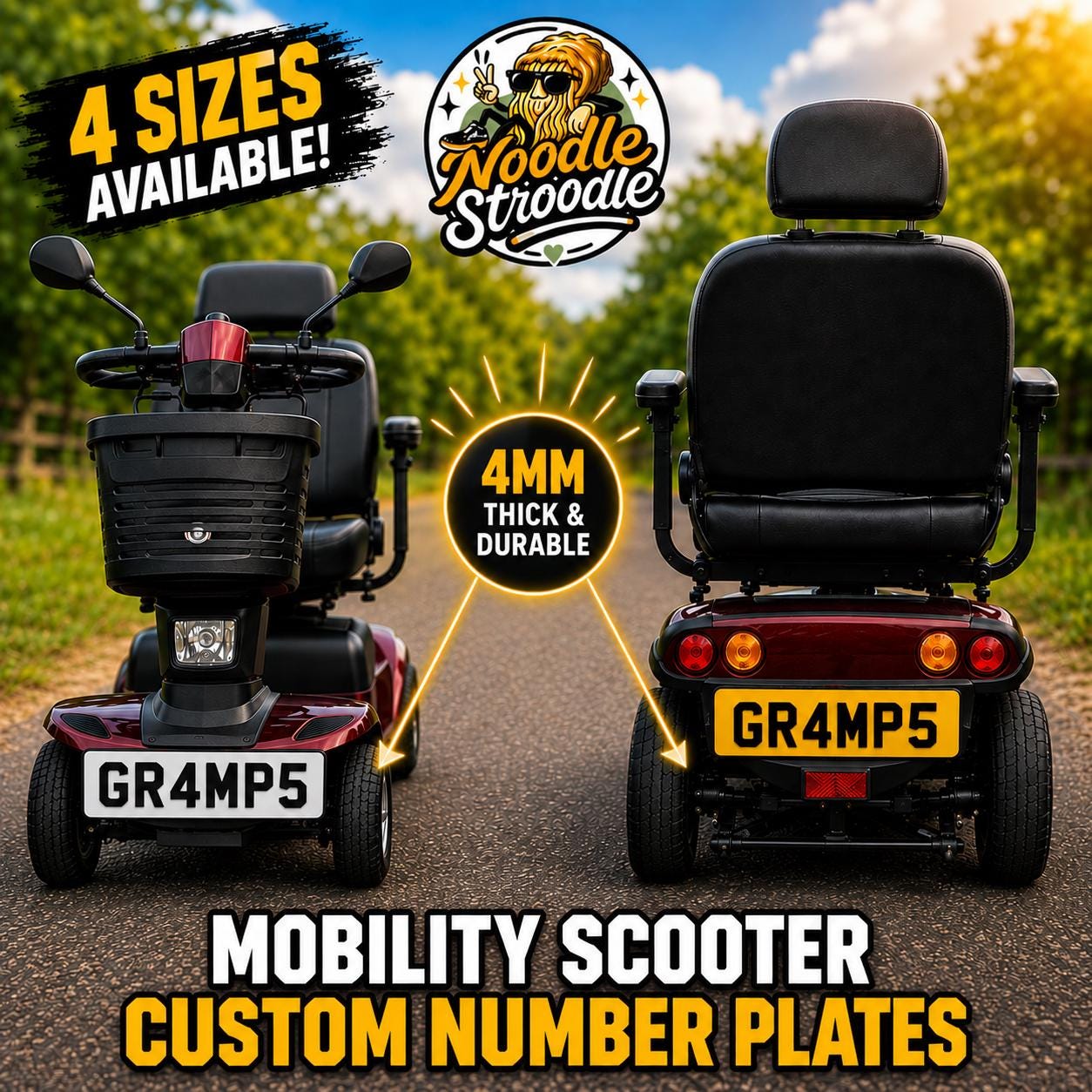 Personalised Mobility Scooter Number Plate | Custom Novelty Registration (4 Sizes)