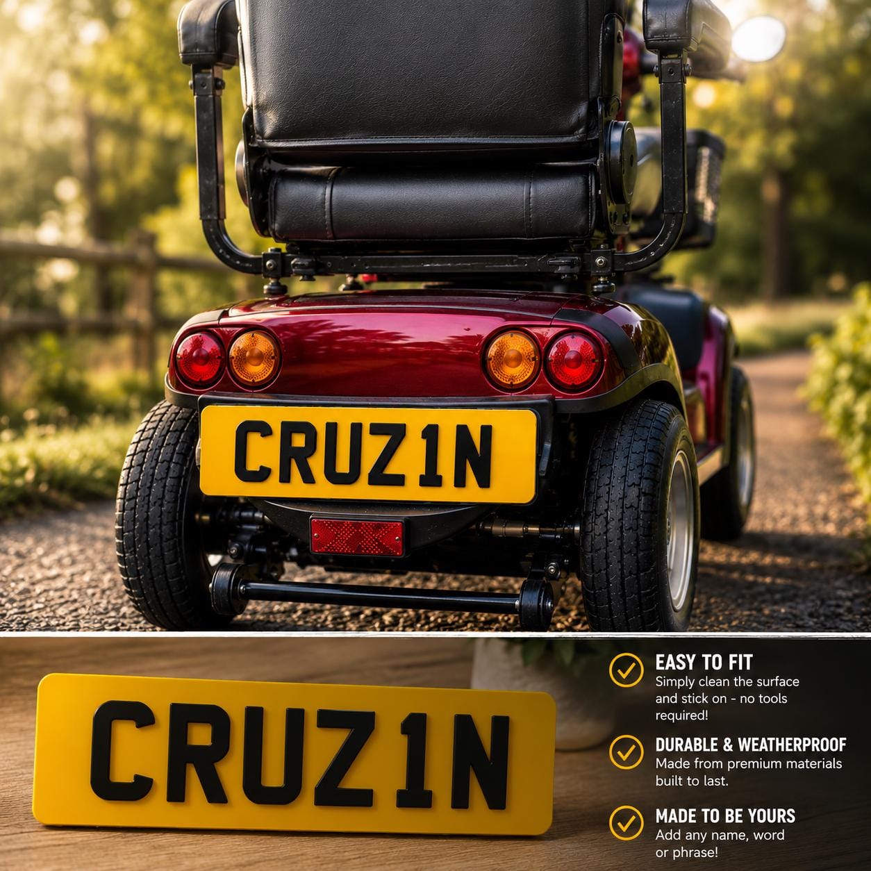 Personalised Mobility Scooter Number Plate | Custom Novelty Registration (4 Sizes) - Image 7