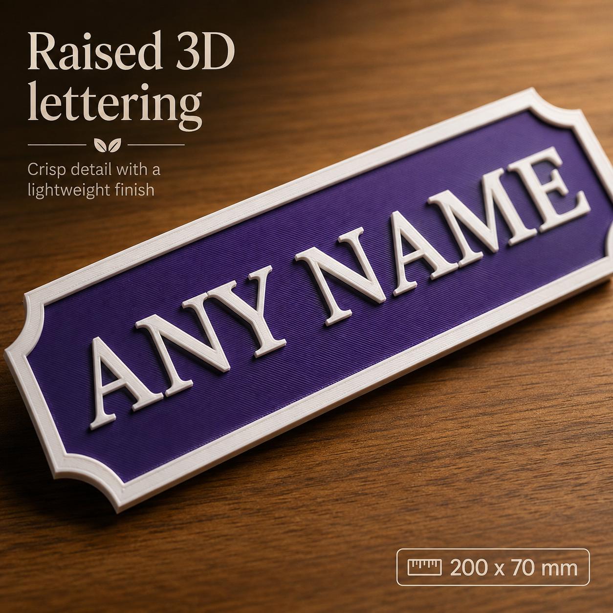 Personalised Door Sign – Custom 3D Printed Bedroom Name Plaque, 200 x 70 mm - Image 2