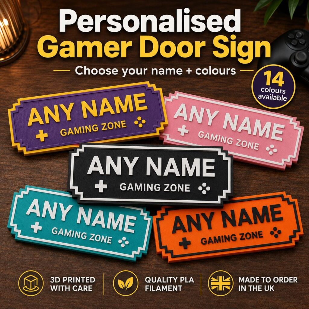 Personalised 3D Printed Gamer Door Sign | Custom Gaming Zone Name Plaque