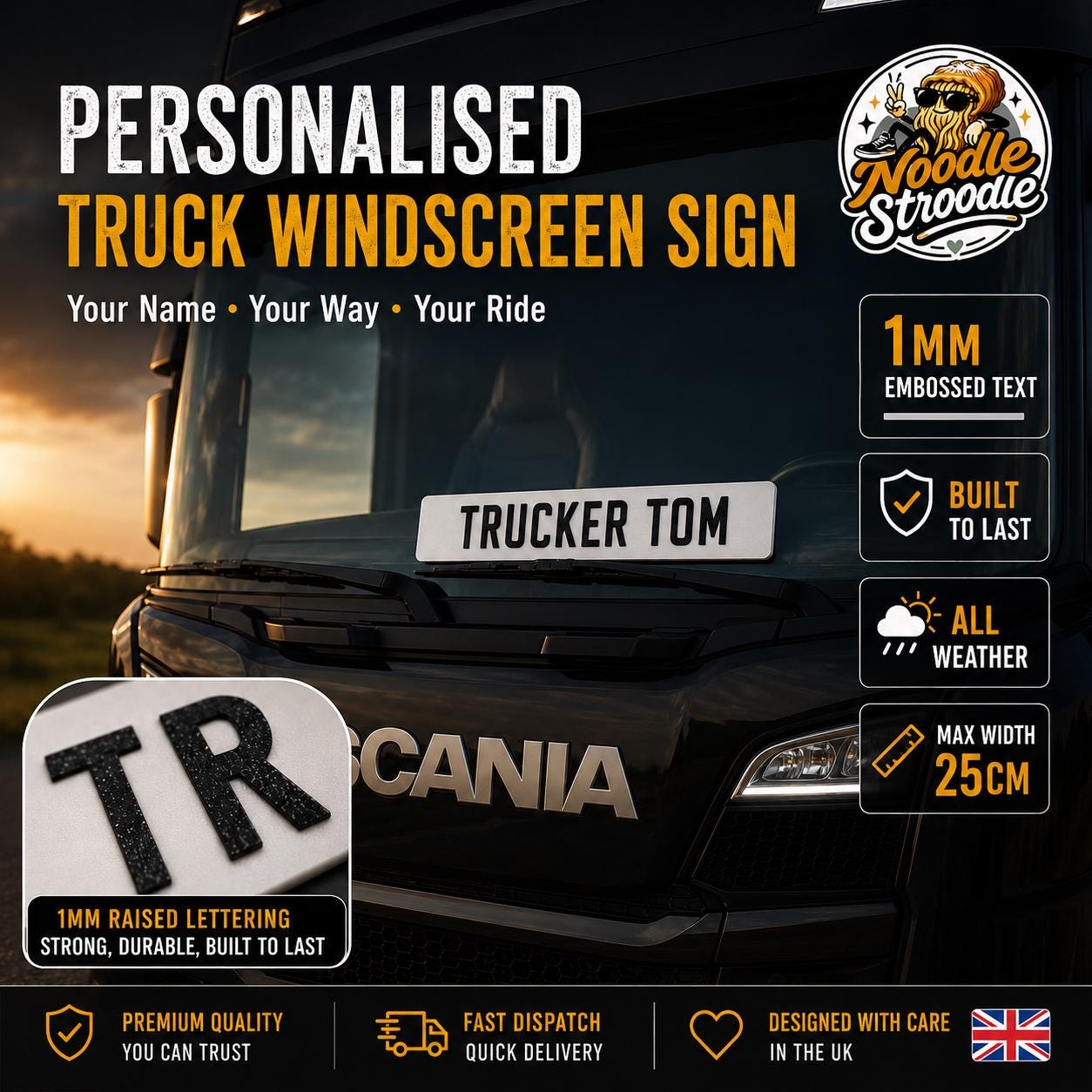 Personalised Truck Windscreen Name Sign | Custom 3D Printed Lorry Dashboard Plaque - Image 9