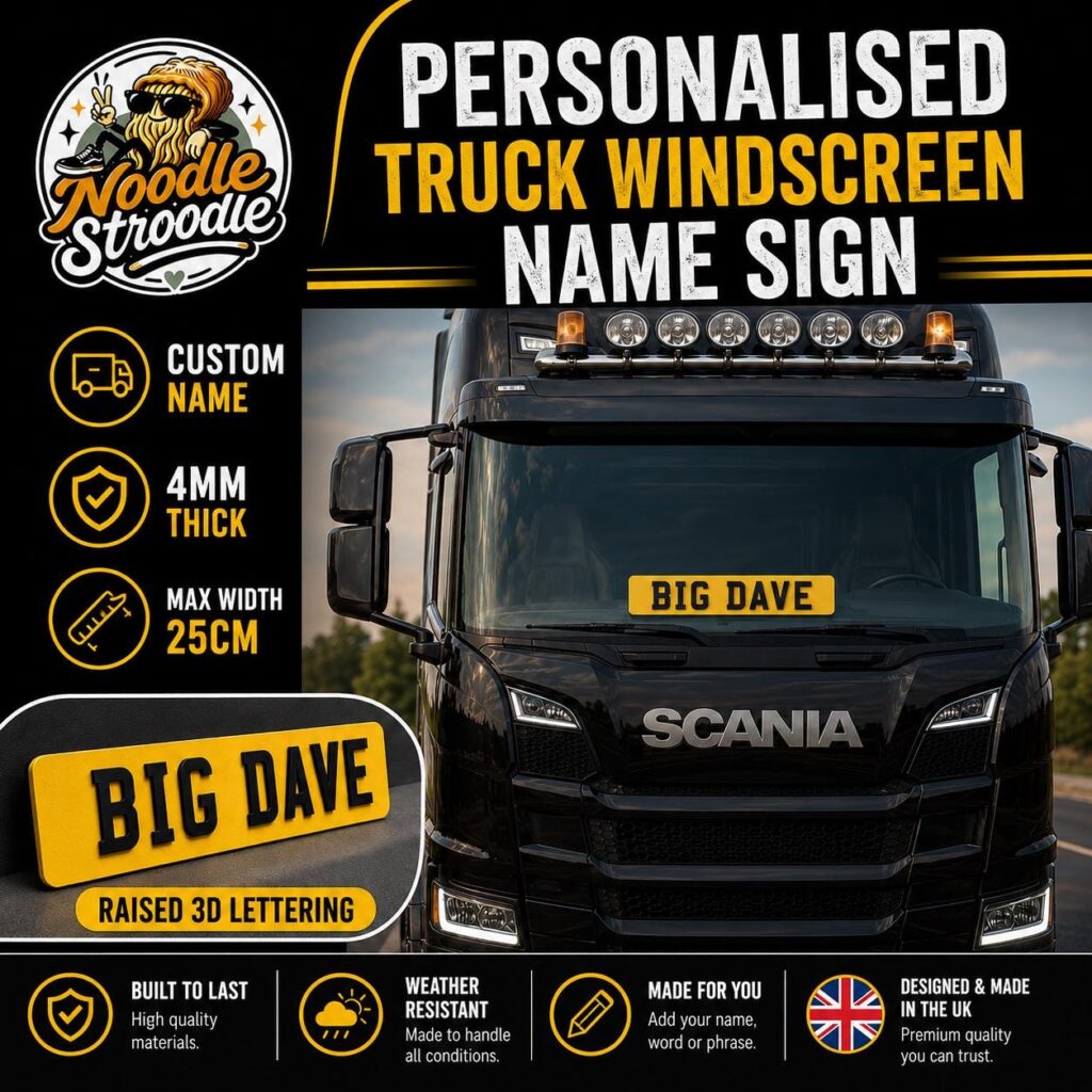 Personalised Truck Windscreen Name Sign | Custom 3D Printed Lorry Dashboard Plaque