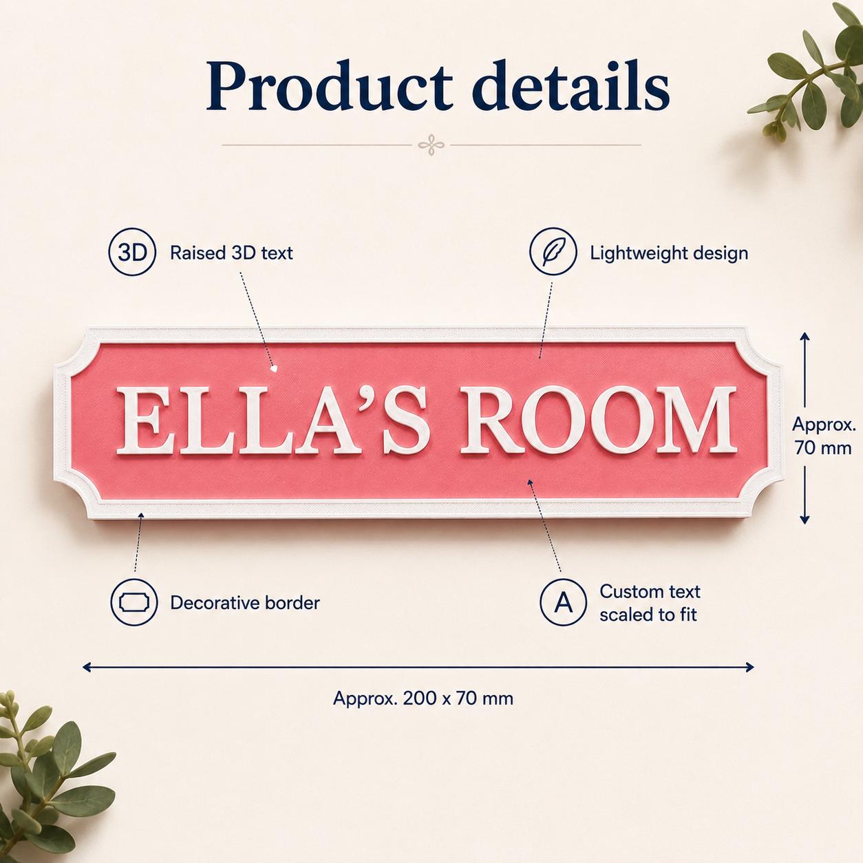 Personalised Door Sign – Custom 3D Printed Bedroom Name Plaque, 200 x 70 mm - Image 9