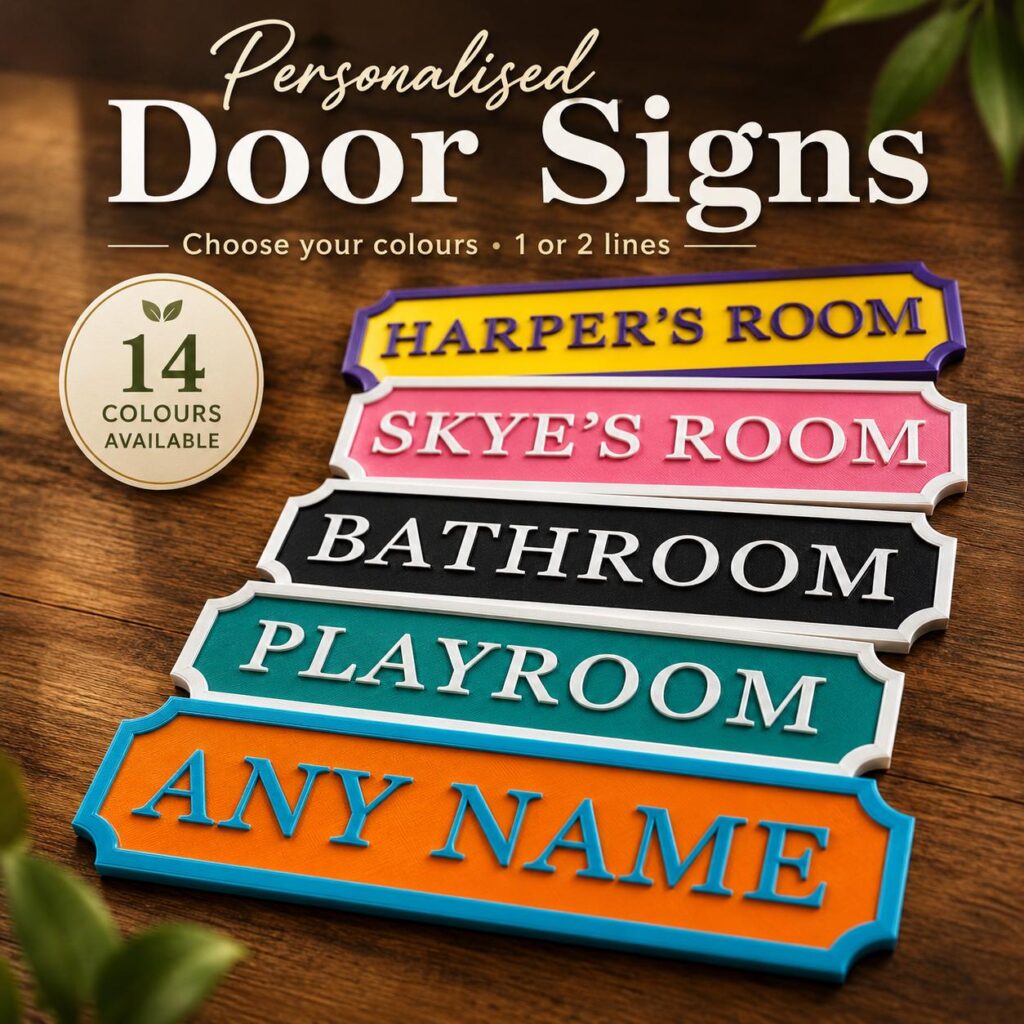 Personalised Door Sign – Custom 3D Printed Bedroom Name Plaque, 200 x 70 mm