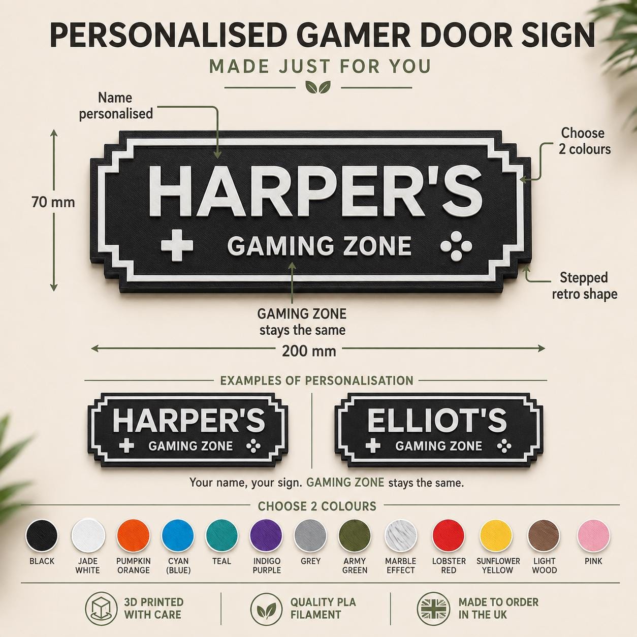 Personalised 3D Printed Gamer Door Sign | Custom Gaming Zone Name Plaque - Image 7