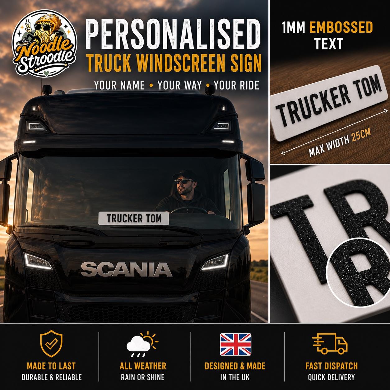 Personalised Truck Windscreen Name Sign | Custom 3D Printed Lorry Dashboard Plaque - Image 7