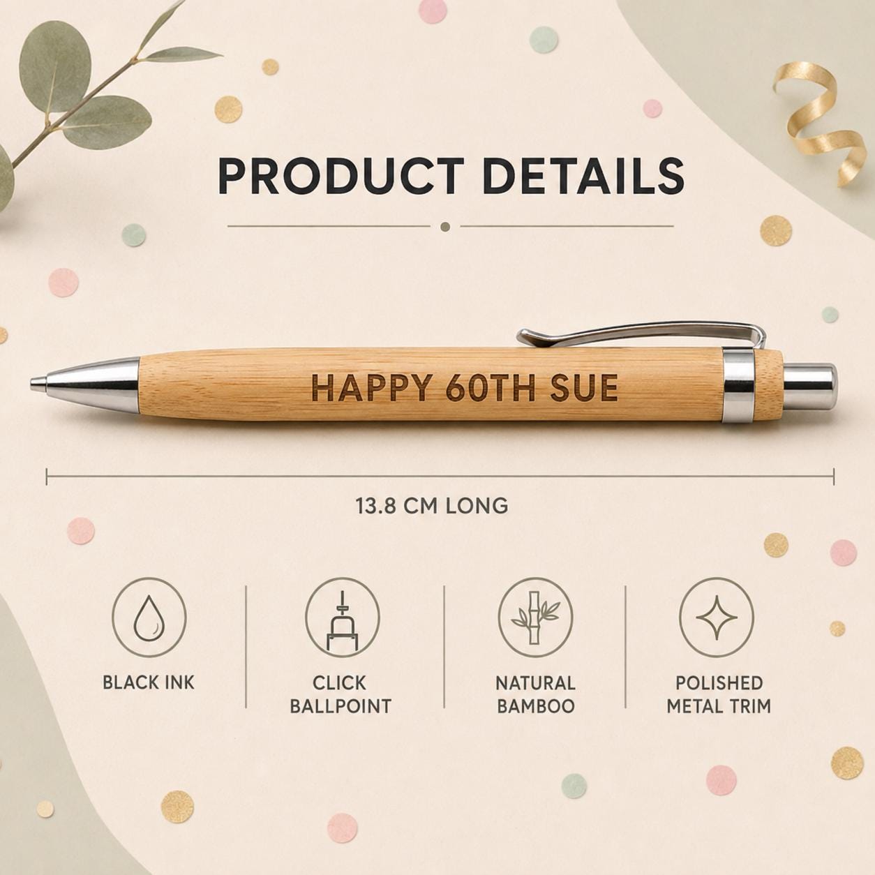 Personalised Bamboo Pen, Engraved Birthday Gift, Funny Milestone Pen for Him or Her - Image 2