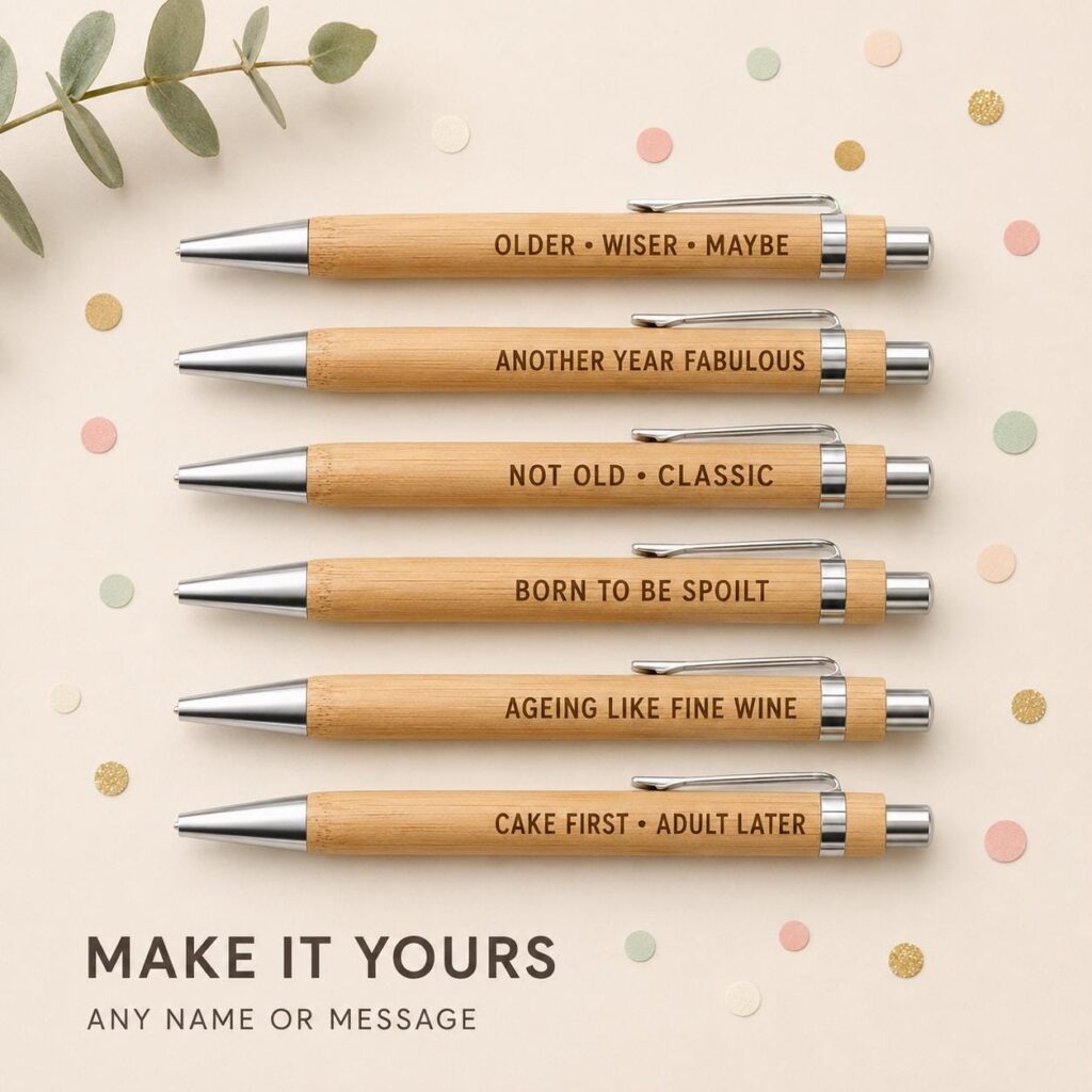 Personalised engraved bamboo birthday pens