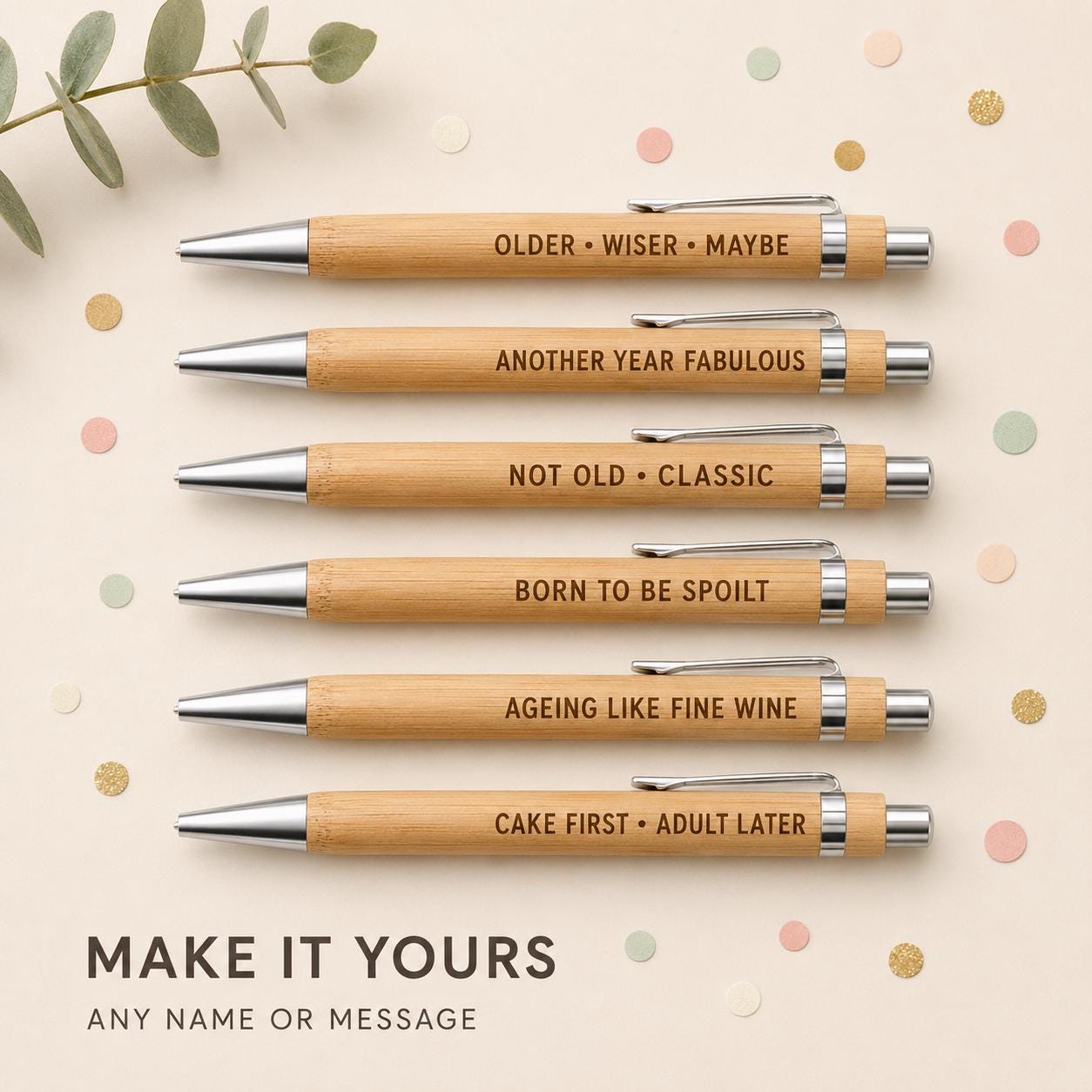 Personalised Bamboo Pen, Engraved Birthday Gift, Funny Milestone Pen for Him or Her