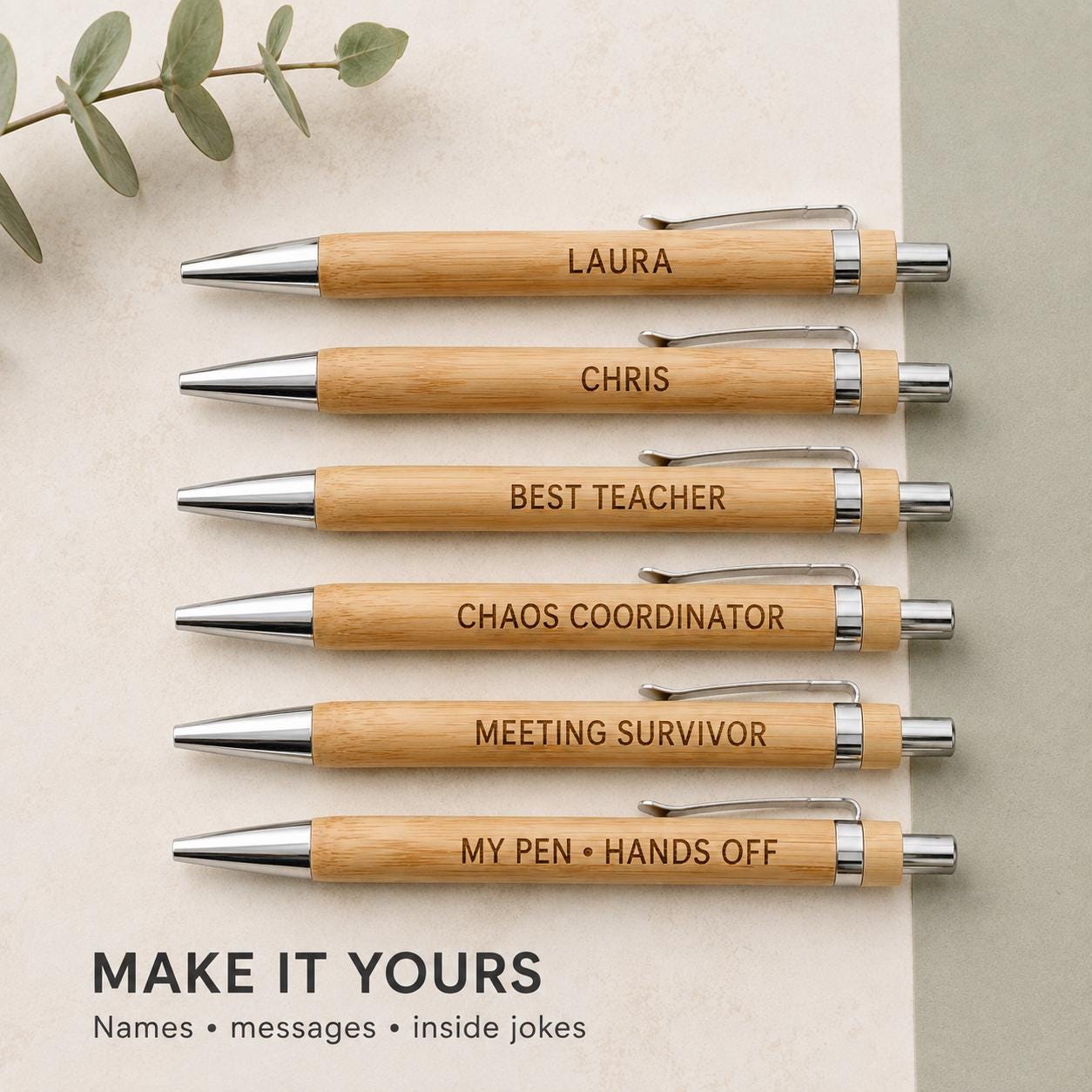 Personalised Engraved Bamboo Ballpoint Pen – Custom Name, Funny or Rude Message Gift - Image 2