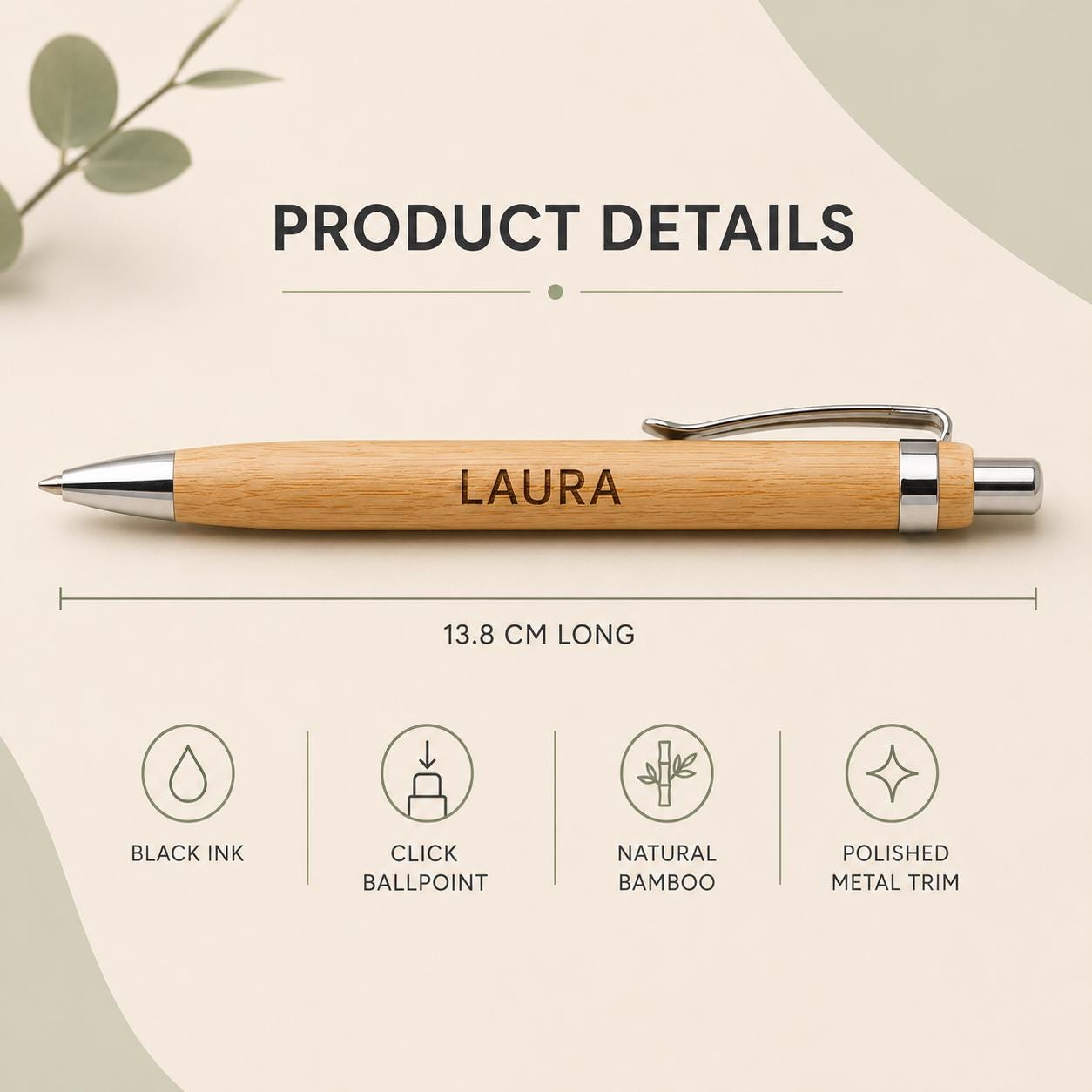 Personalised Engraved Bamboo Ballpoint Pen – Custom Name, Funny or Rude Message Gift - Image 5