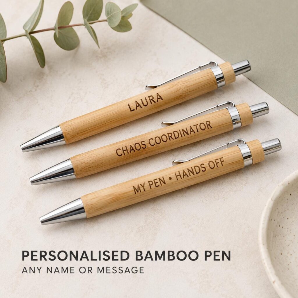 Personalised Engraved Bamboo Ballpoint Pen – Custom Name, Funny or Rude Message Gift