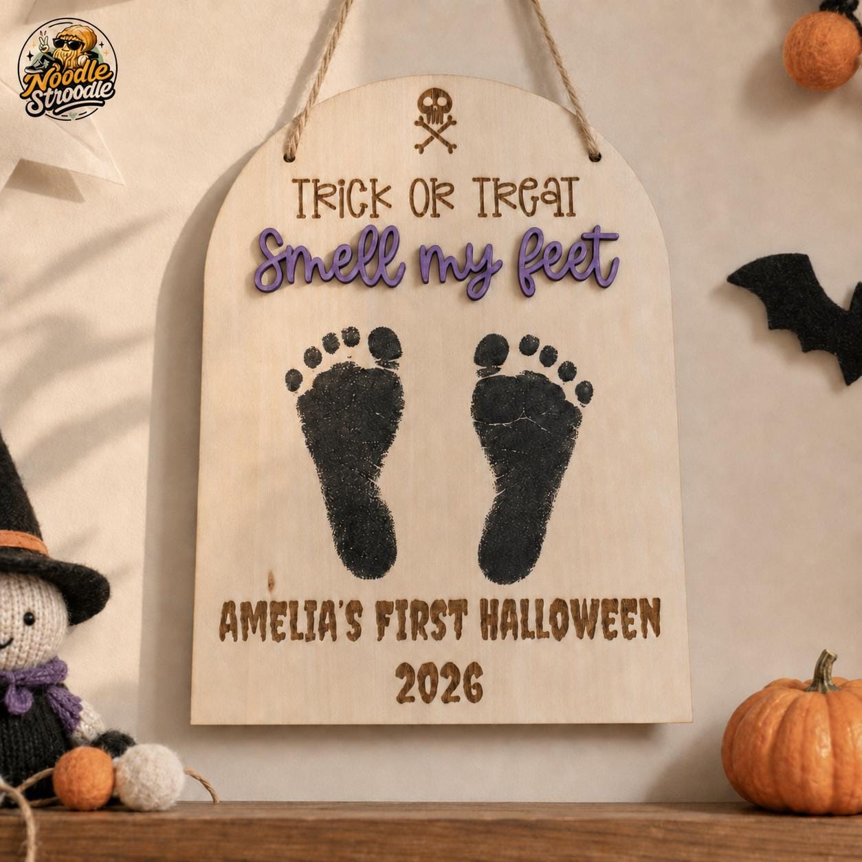 Personalised Baby’s First Halloween Footprint Plaque, Trick or Treat Smell My Feet Keepsake
