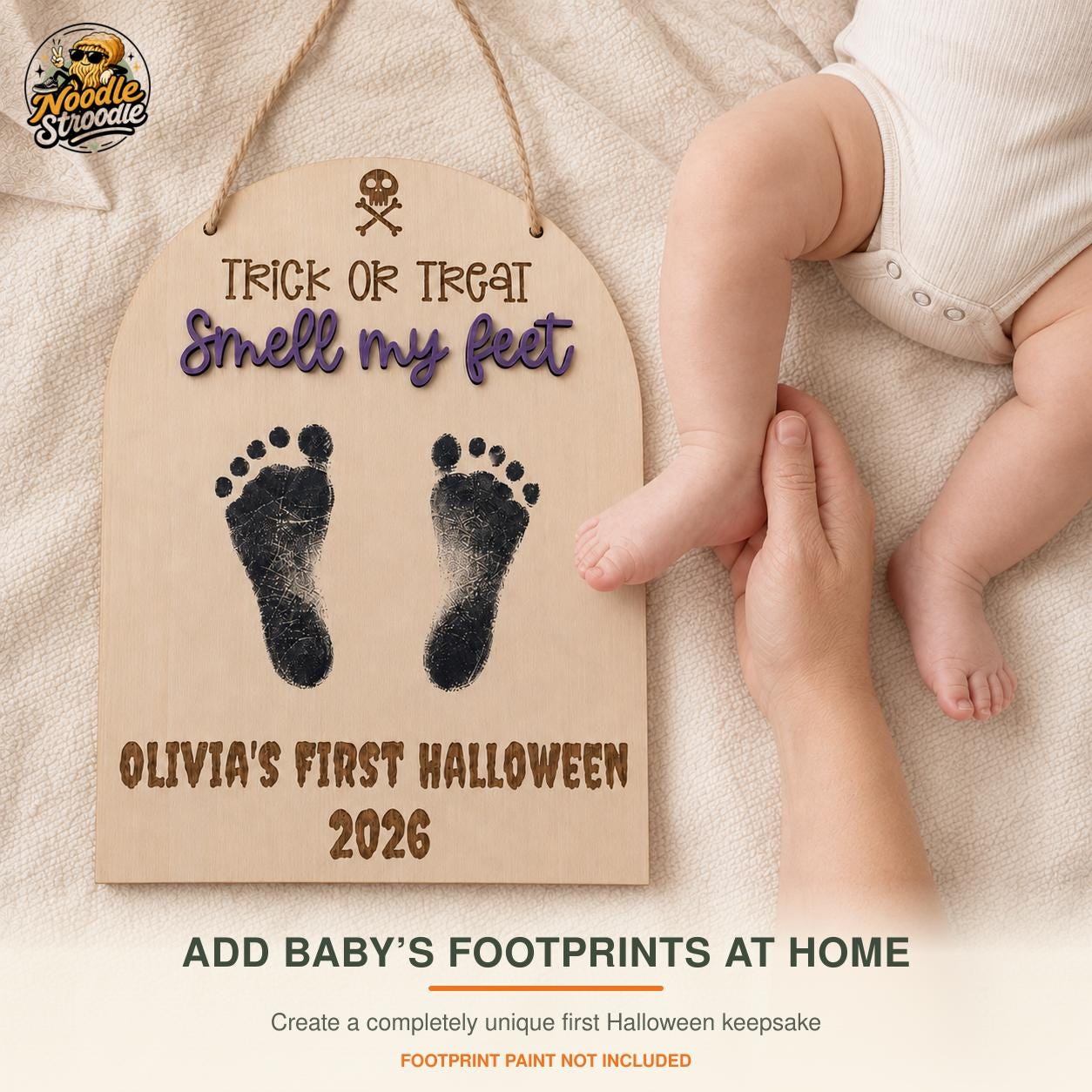 Personalised Baby’s First Halloween Footprint Plaque, Trick or Treat Smell My Feet Keepsake - Image 3