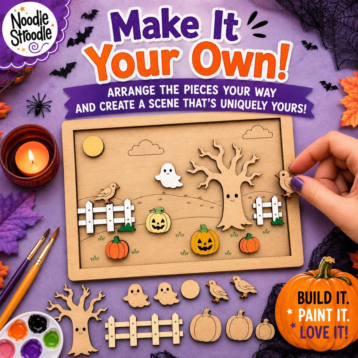 Paint Your Own Wooden Pumpkin Patch Scene, Halloween Craft Kit, Engraved DIY Autumn Decoration - Image 7