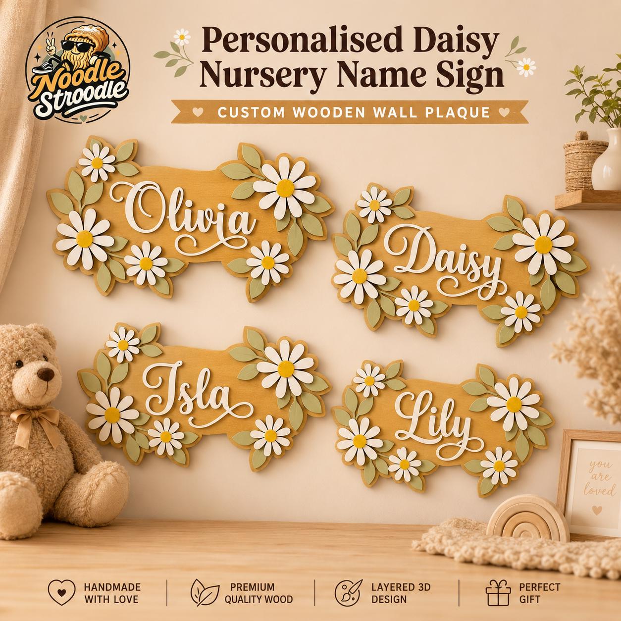 Personalised Daisy Nursery Name Sign, Wooden Floral Name Plaque - Image 8