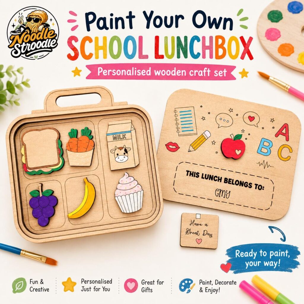 Personalised Paint Your Own School Lunchbox, Wooden Craft Kit, Back to School Gift
