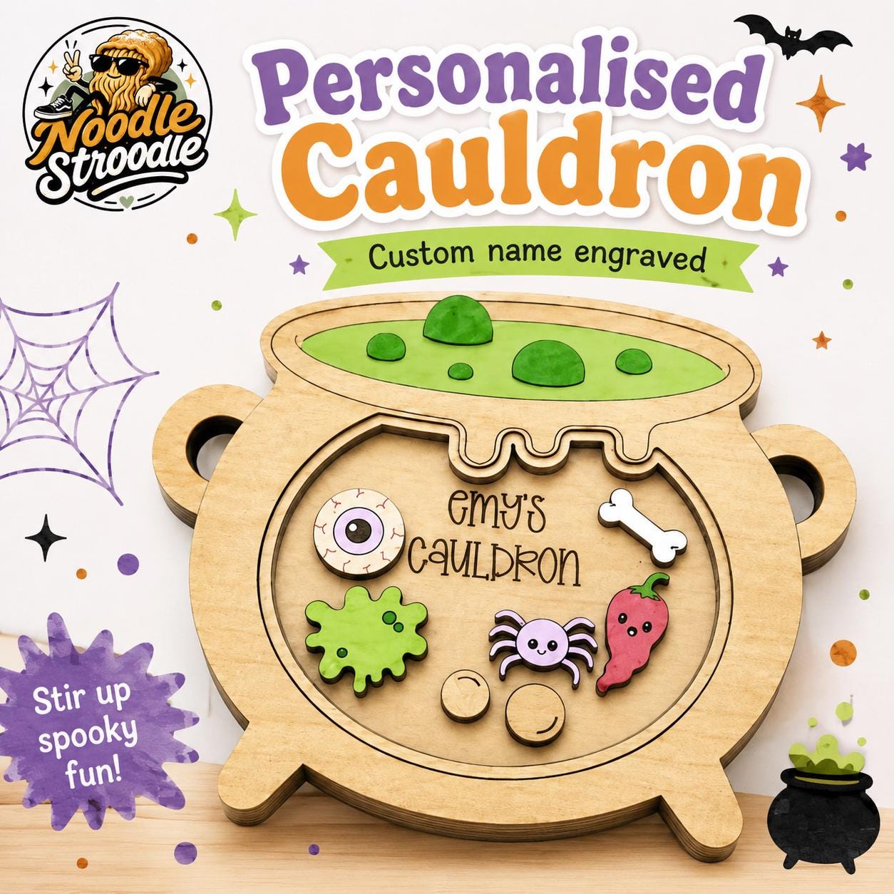 Personalised Paint Your Own Halloween Cauldron, Wooden Craft Kit, Spooky Potion Set - Image 2