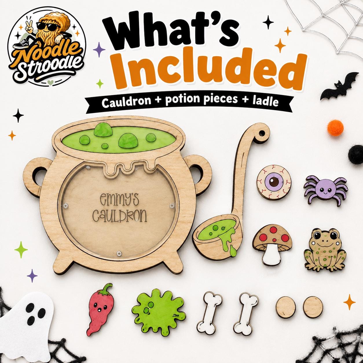 Personalised Paint Your Own Halloween Cauldron, Wooden Craft Kit, Spooky Potion Set - Image 6