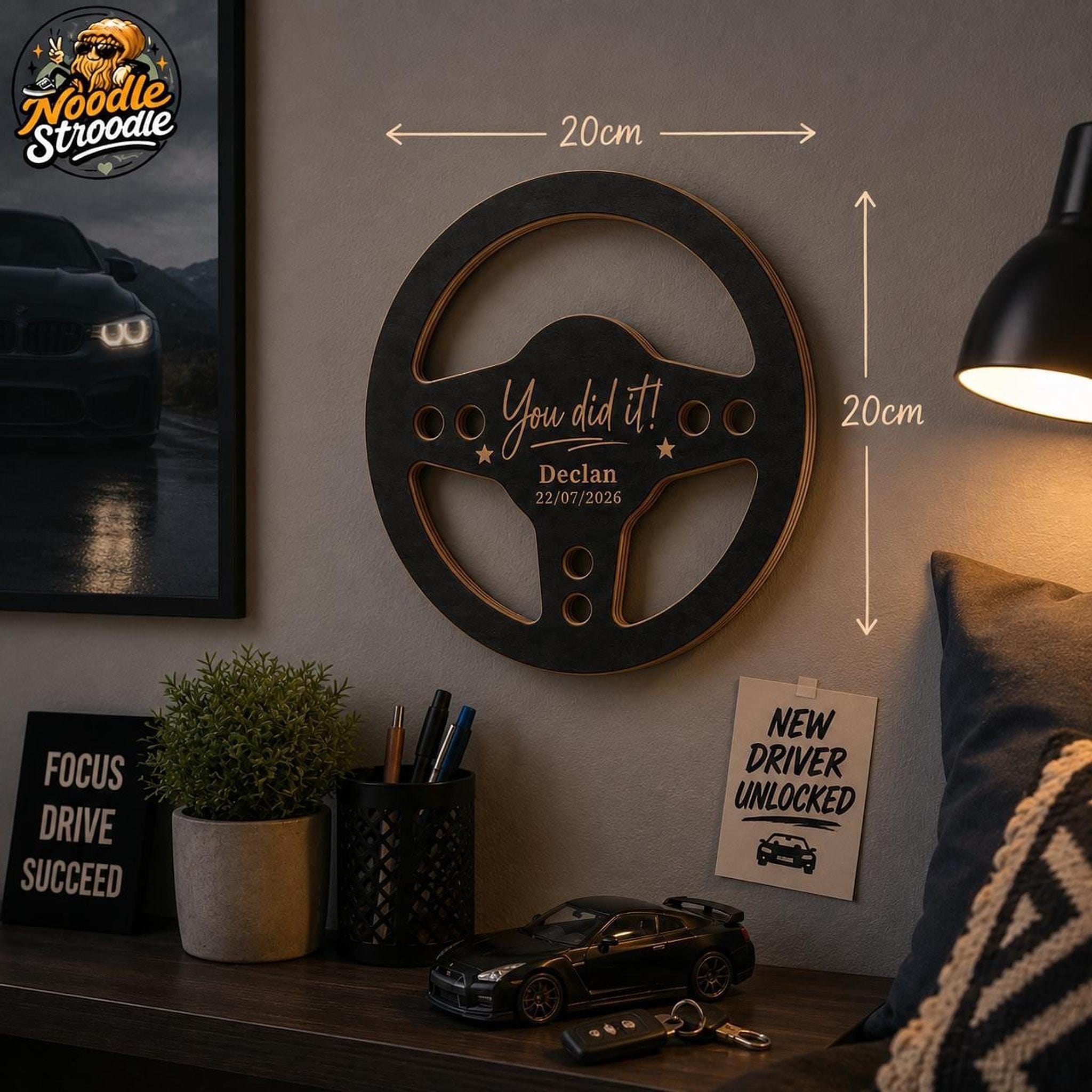 Steering Wheel Gift, Personalised New Driver Keepsake, 20cm Layered Plywood - Image 3