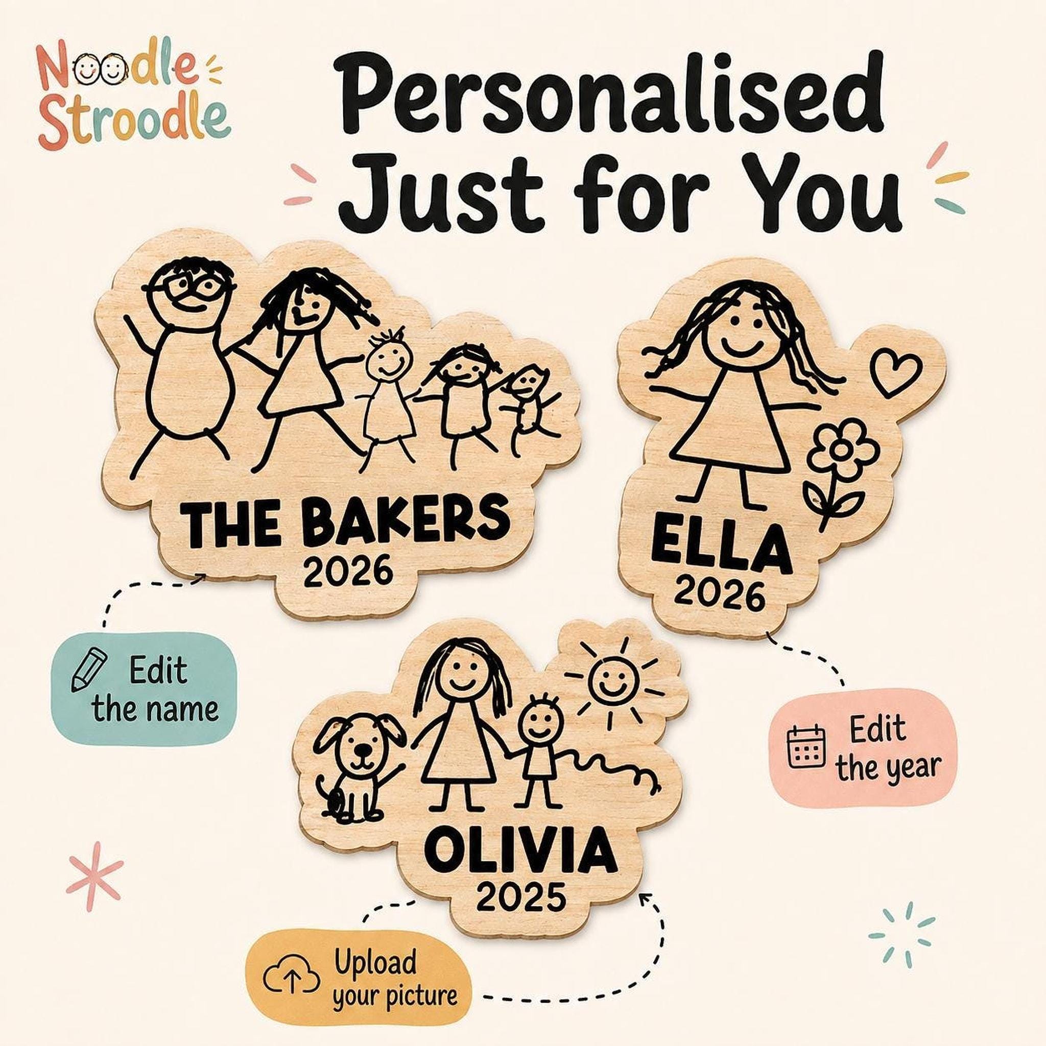 Custom Fridge Magnet, Wooden Child Artwork Keepsake with Engraved Name - Image 2