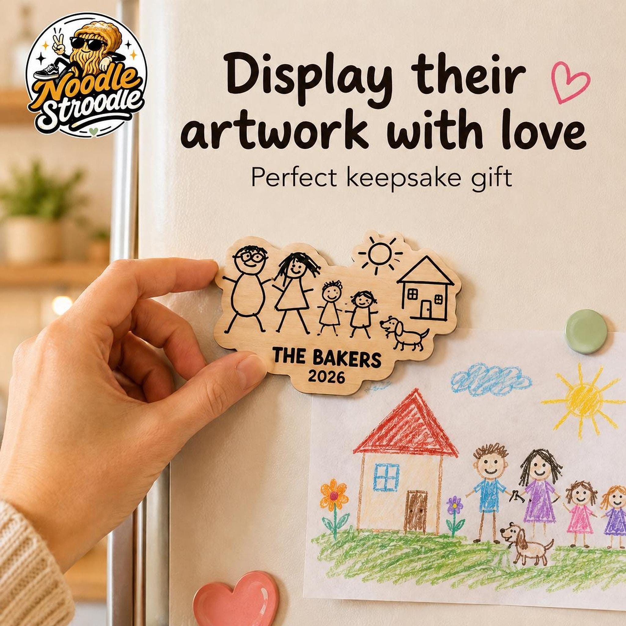 Custom Fridge Magnet, Wooden Child Artwork Keepsake with Engraved Name - Image 4
