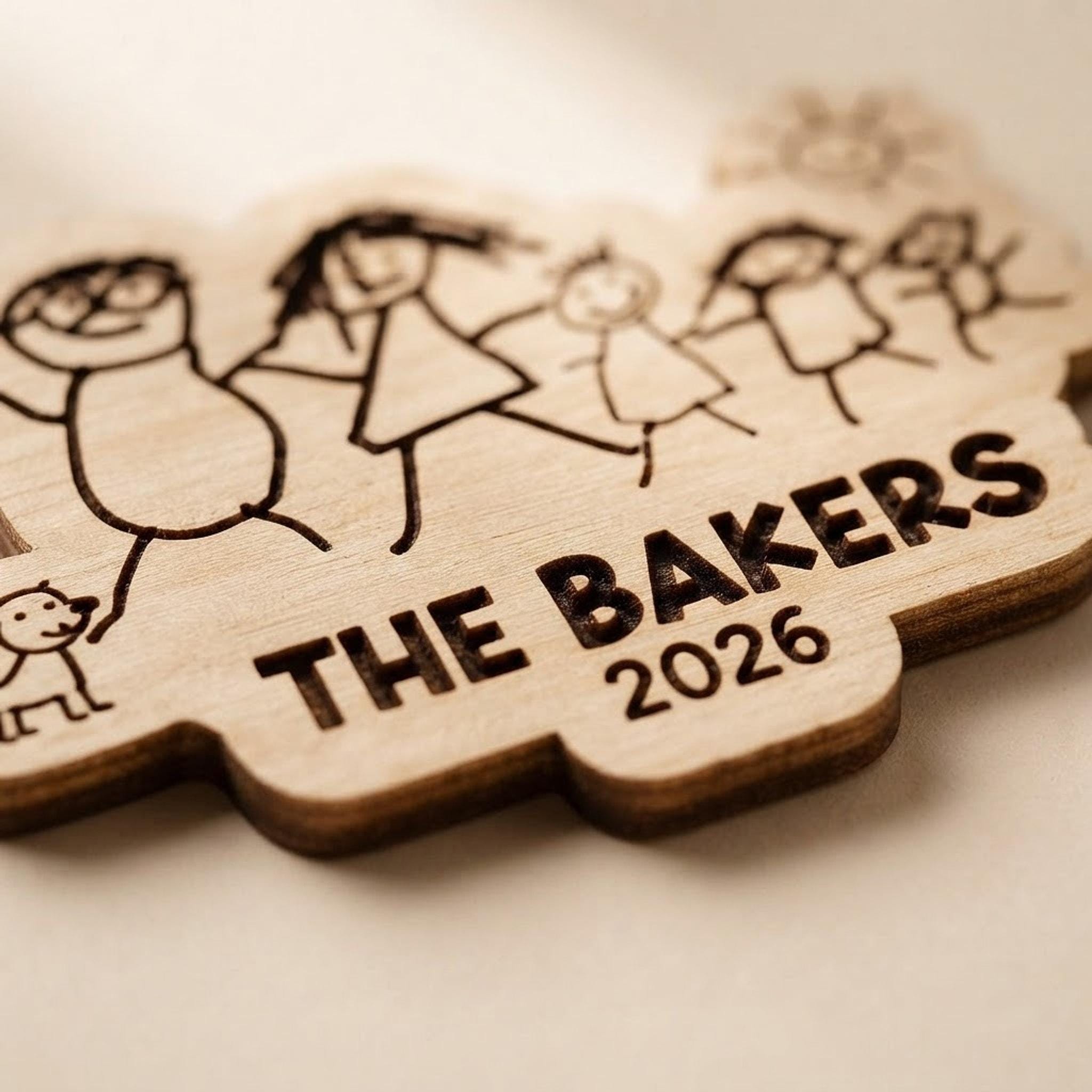 Custom Fridge Magnet, Wooden Child Artwork Keepsake with Engraved Name - Image 7