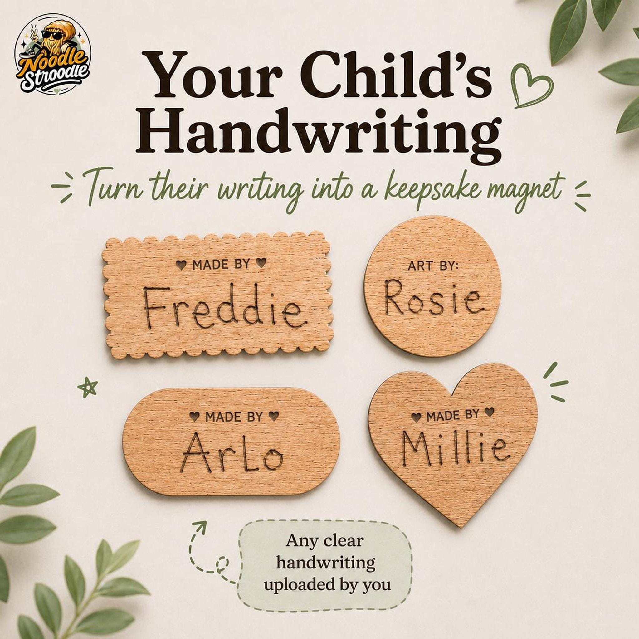 Handwriting Magnet, Personalised Child Keepsake, Laser Engraved Natural Wood - Image 5