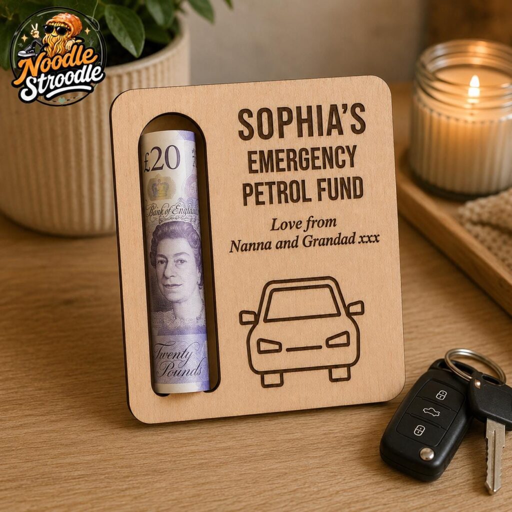 Personalised Emergency Petrol Fund Money Gift Holder – Wooden Car Gift for New Driver