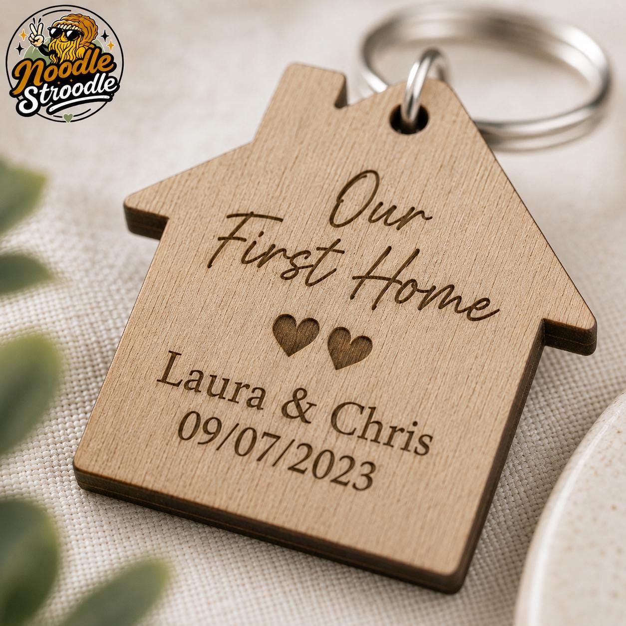Personalised Wooden New Home Keyring, First Home Gift for Couple, Housewarming Keepsake - Image 4