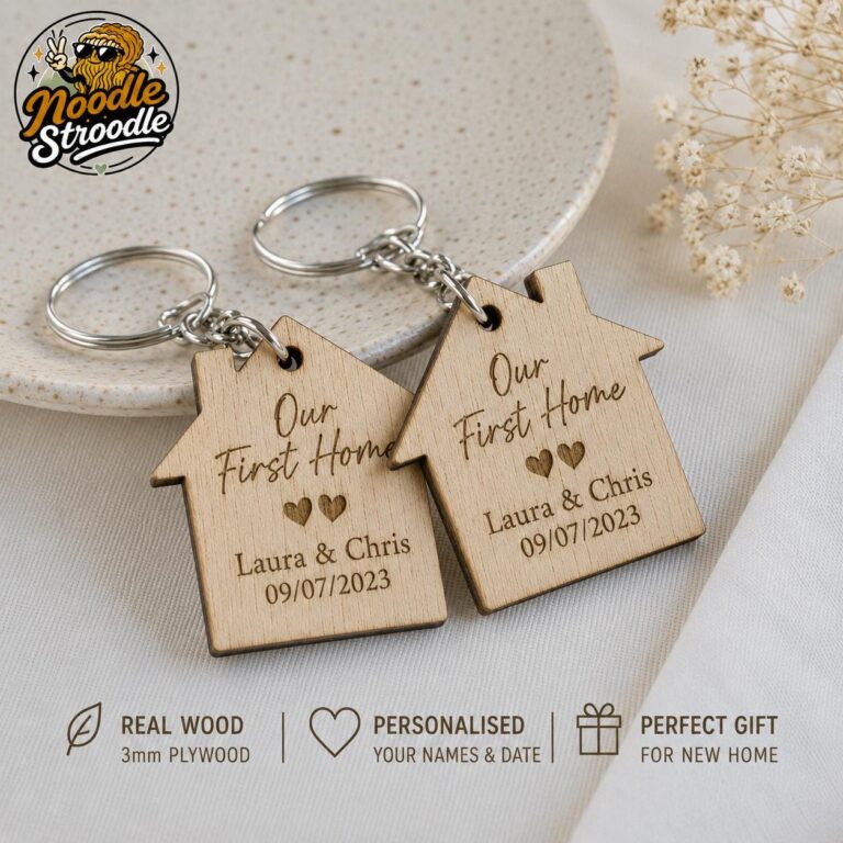 Personalised Wooden New Home Keyring, First Home Gift for Couple, Housewarming Keepsake