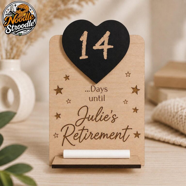 Retirement Sign, Personalised Wooden Name Plaque with Black Heart Countdown