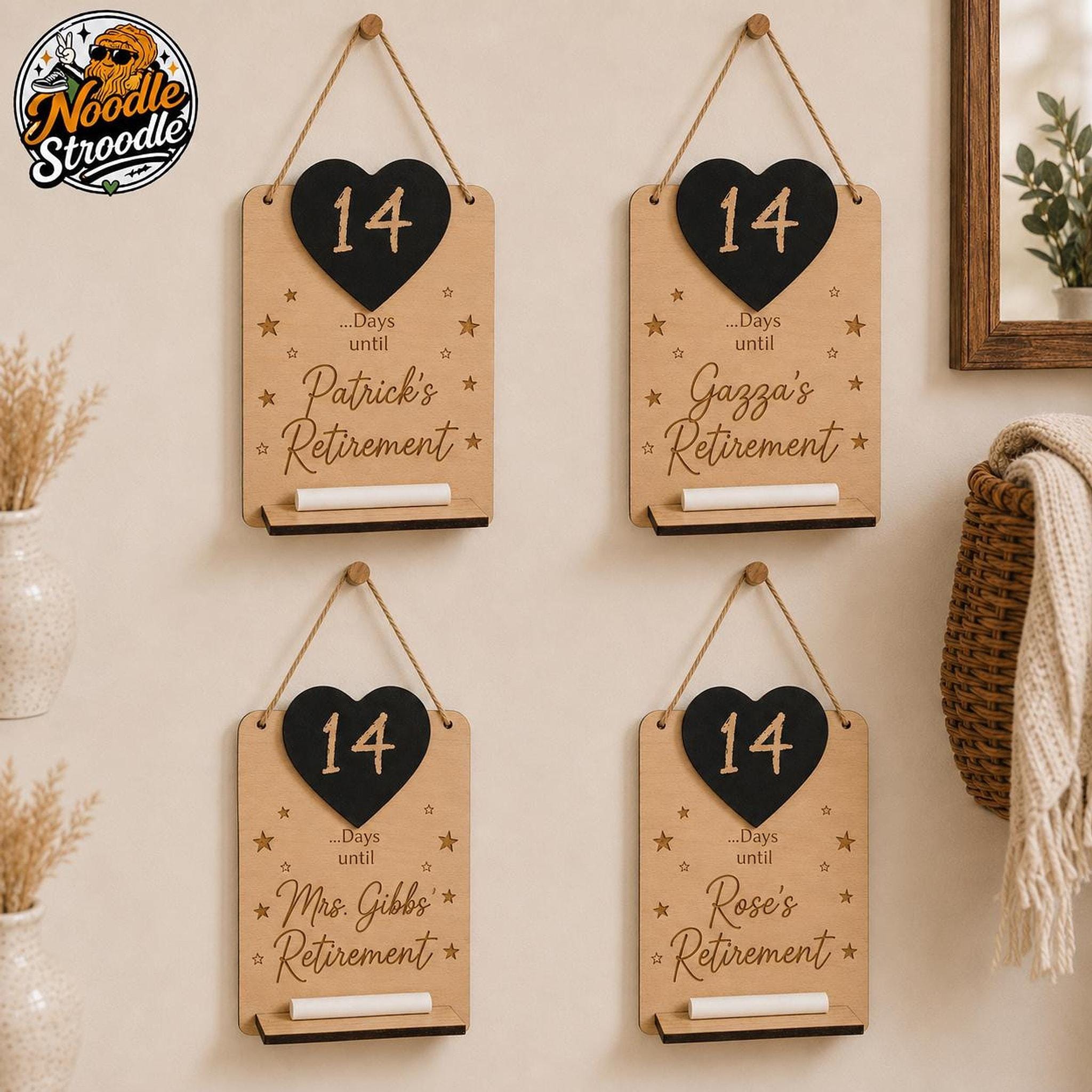 Retirement Sign, Personalised Wooden Name Plaque with Black Heart Countdown - Image 5