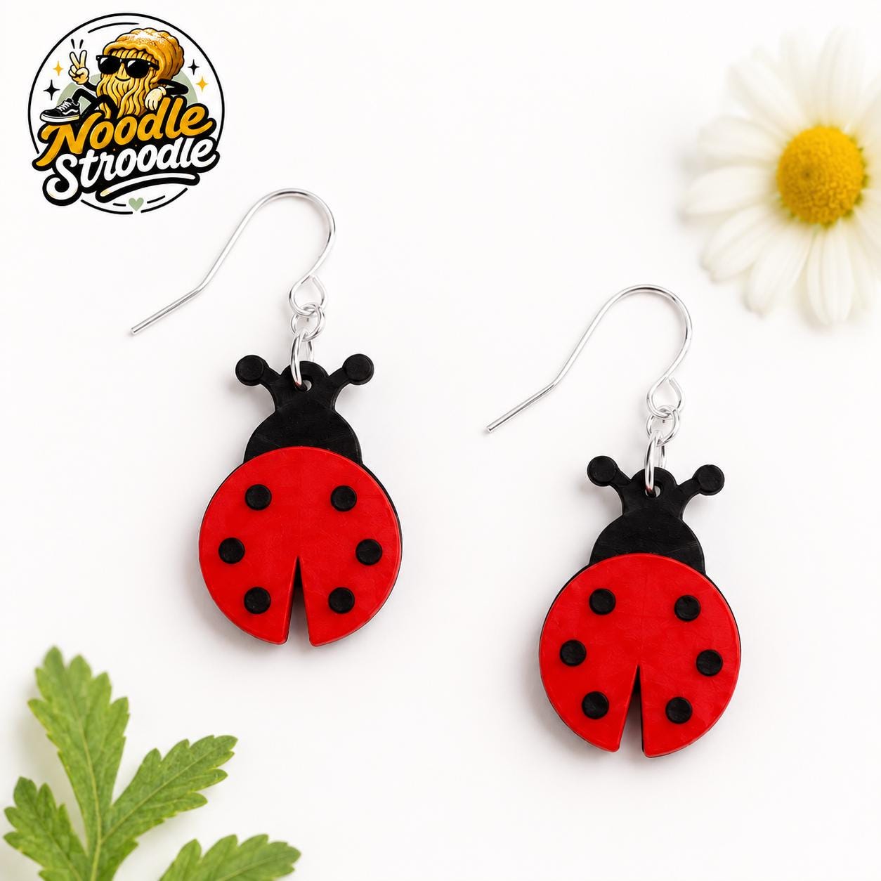 Ladybird Earrings, 3D Printed Ladybug Dangle Earrings, Garden Lover Gift, Red Bug Jewellery - Image 5