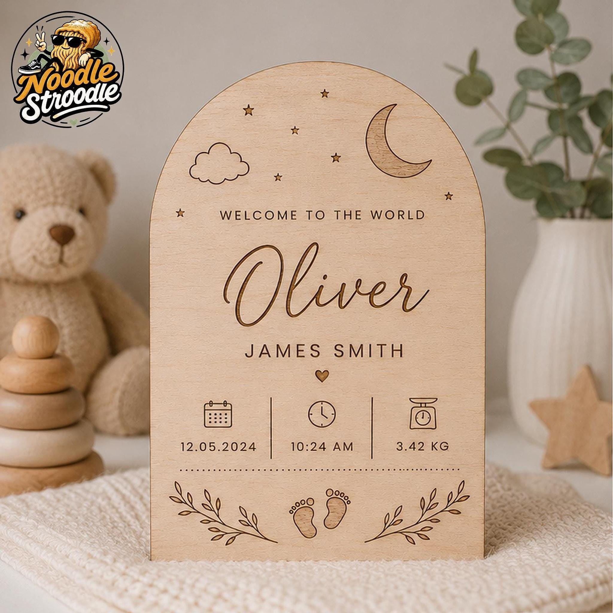 Baby Birth Plaque, Personalised Wooden Stats Keepsake