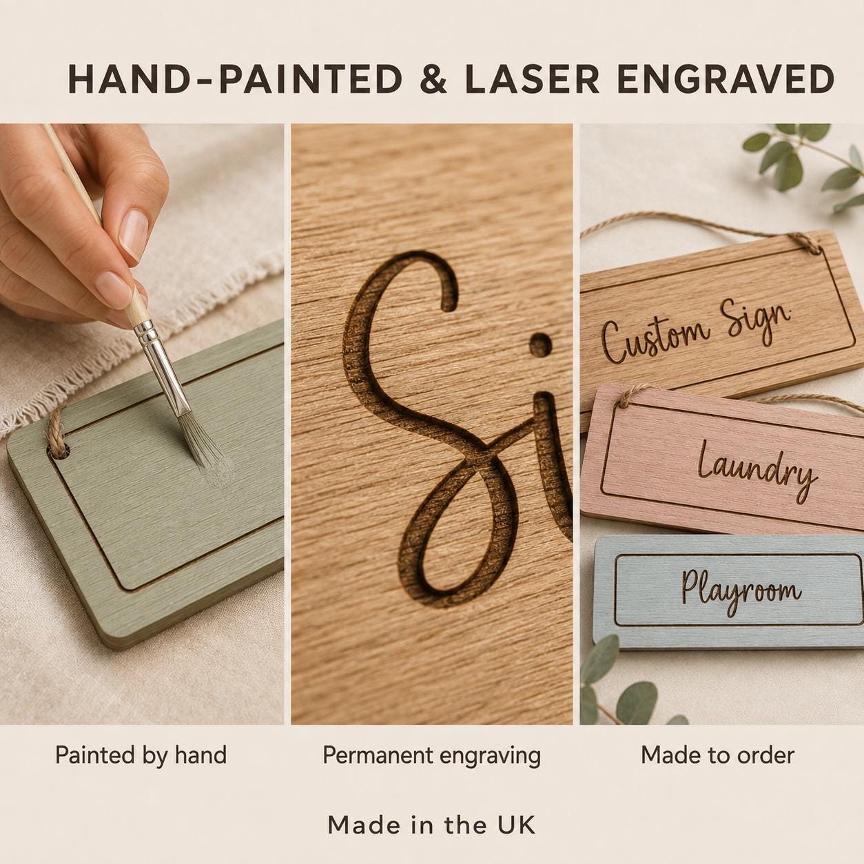 Personalised Wooden Sign, Any Text Engraved Storage Label, Door or Basket Plaque - Image 4