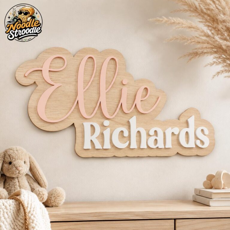 Personalised Wooden Name Sign, Two Name Nursery Plaque, Custom Baby Bedroom Wall Decor