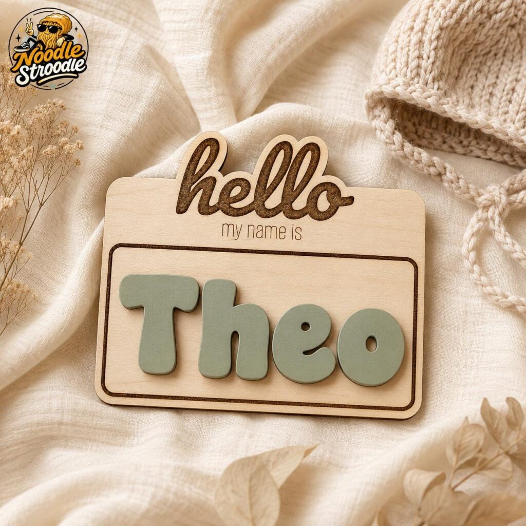 Personalised Baby Name Announcement Plaque, Wooden Hello My Name Is Newborn Photo Prop