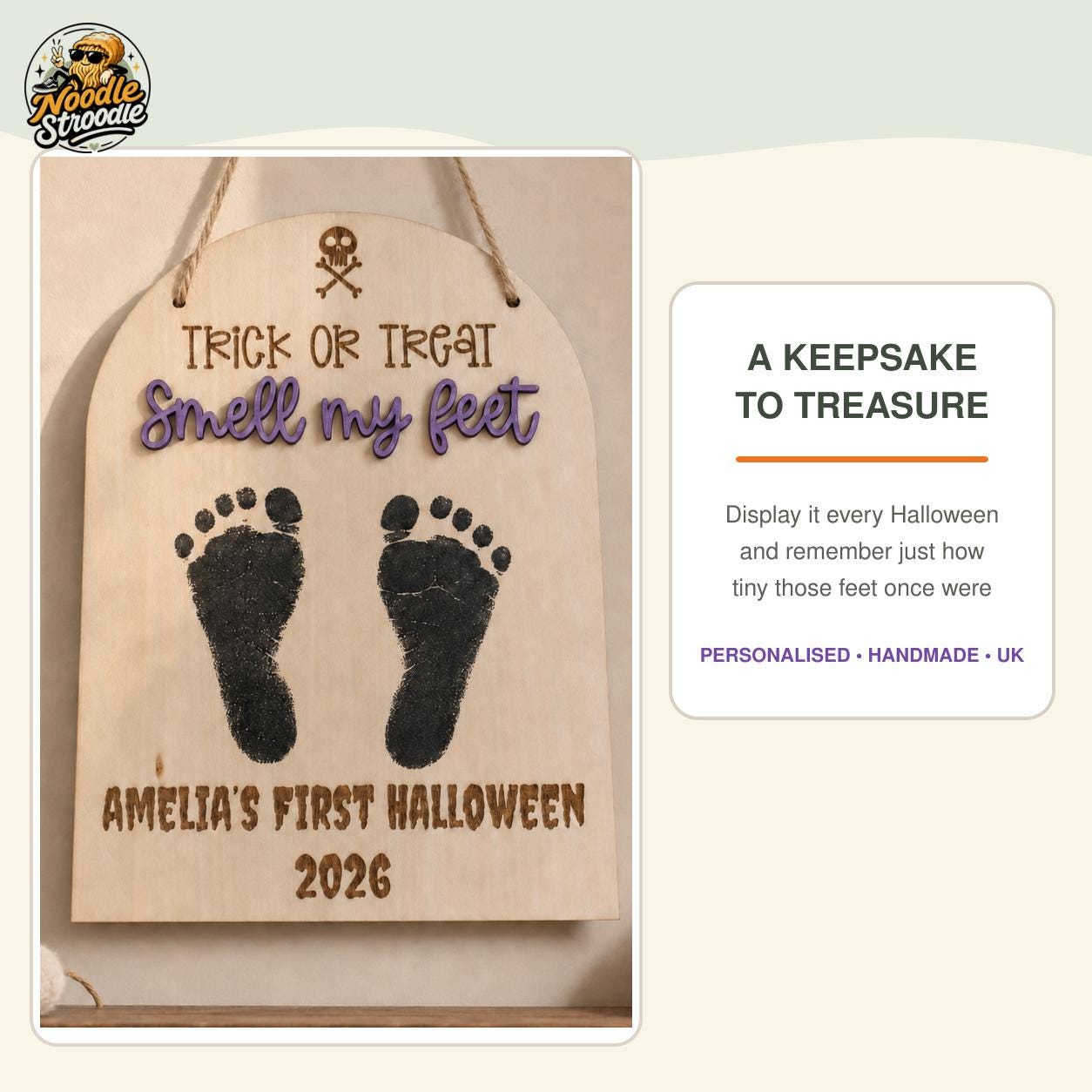 Personalised Baby’s First Halloween Footprint Plaque, Trick or Treat Smell My Feet Keepsake - Image 7