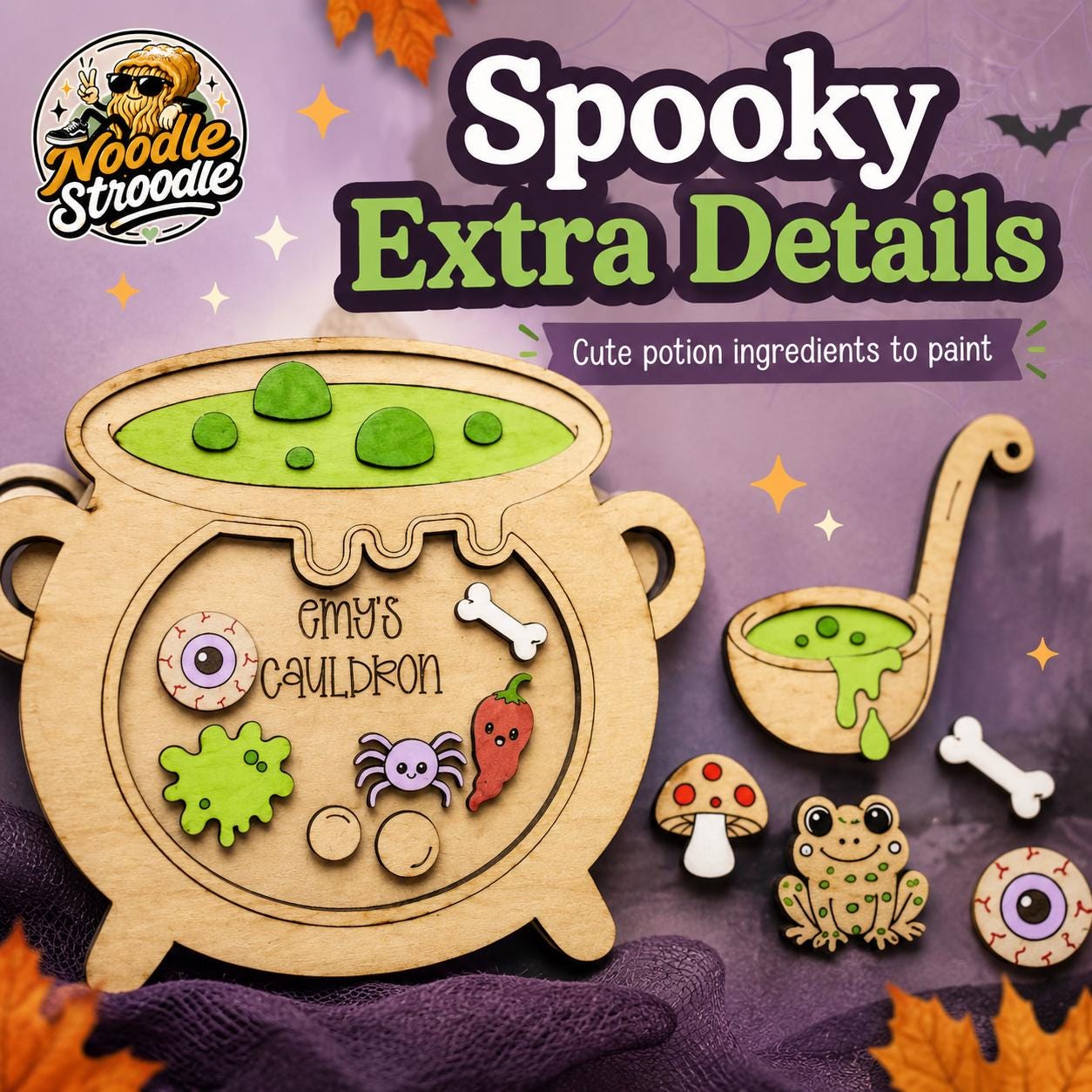 Personalised Paint Your Own Halloween Cauldron, Wooden Craft Kit, Spooky Potion Set - Image 7