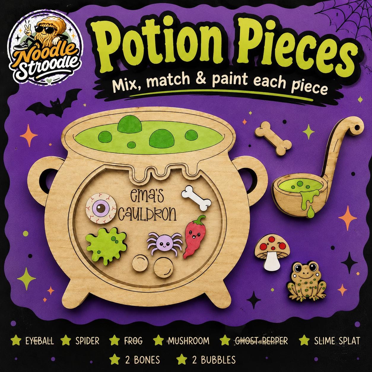 Personalised Paint Your Own Halloween Cauldron, Wooden Craft Kit, Spooky Potion Set - Image 4