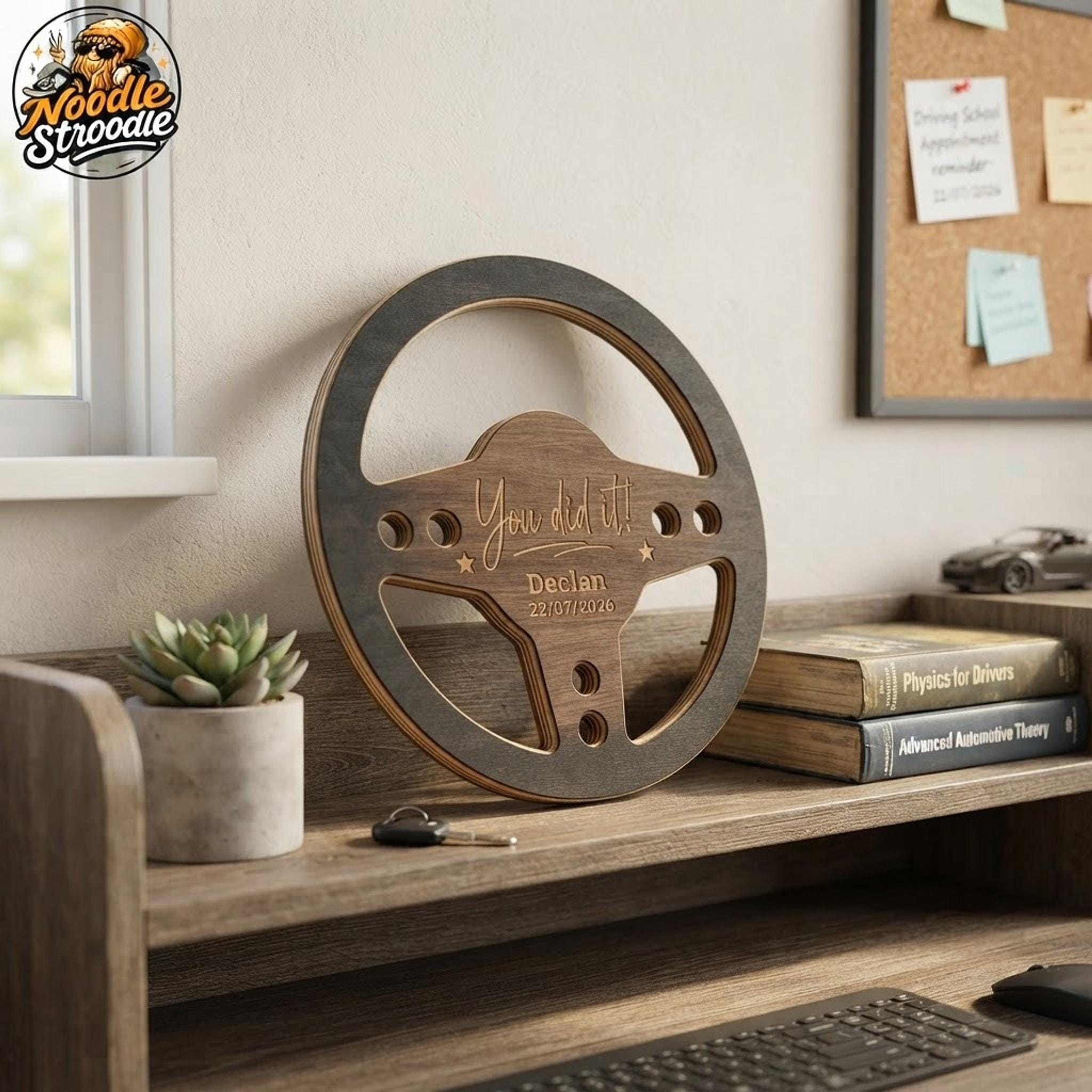 Steering Wheel Gift, Personalised New Driver Keepsake, 20cm Layered Plywood - Image 5