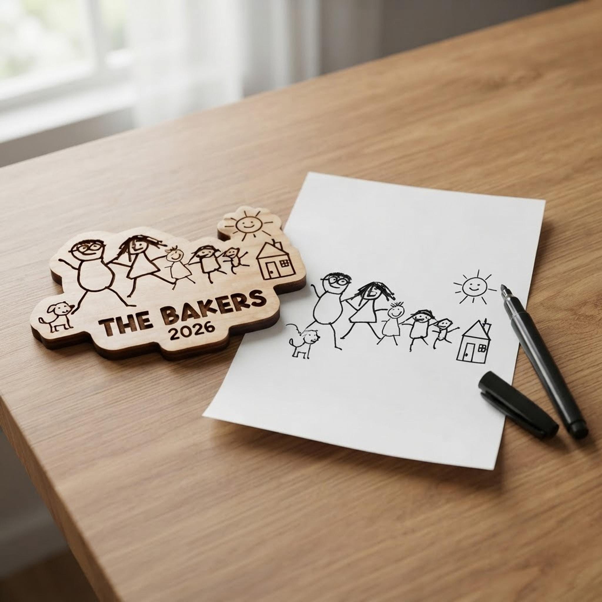 Custom Fridge Magnet, Wooden Child Artwork Keepsake with Engraved Name - Image 3
