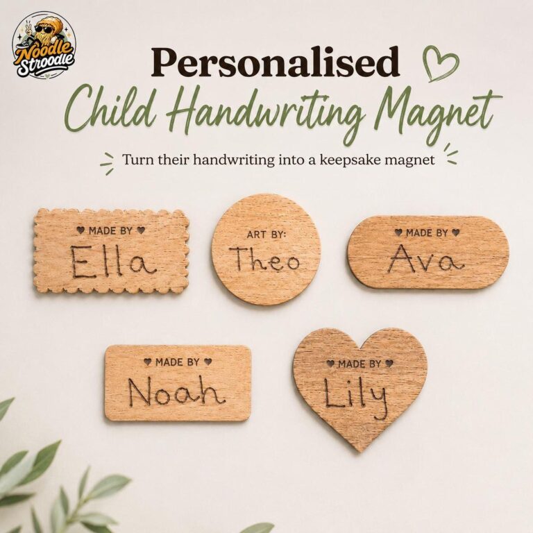 Handwriting Magnet, Personalised Child Keepsake, Laser Engraved Natural Wood