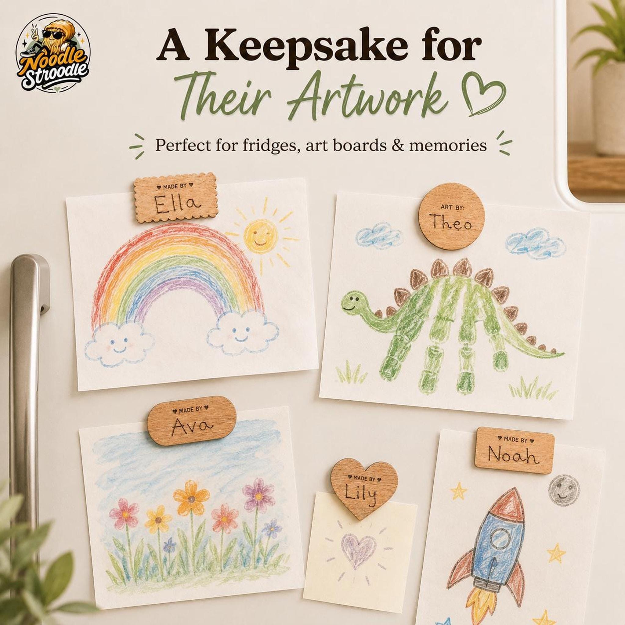 Handwriting Magnet, Personalised Child Keepsake, Laser Engraved Natural Wood - Image 2