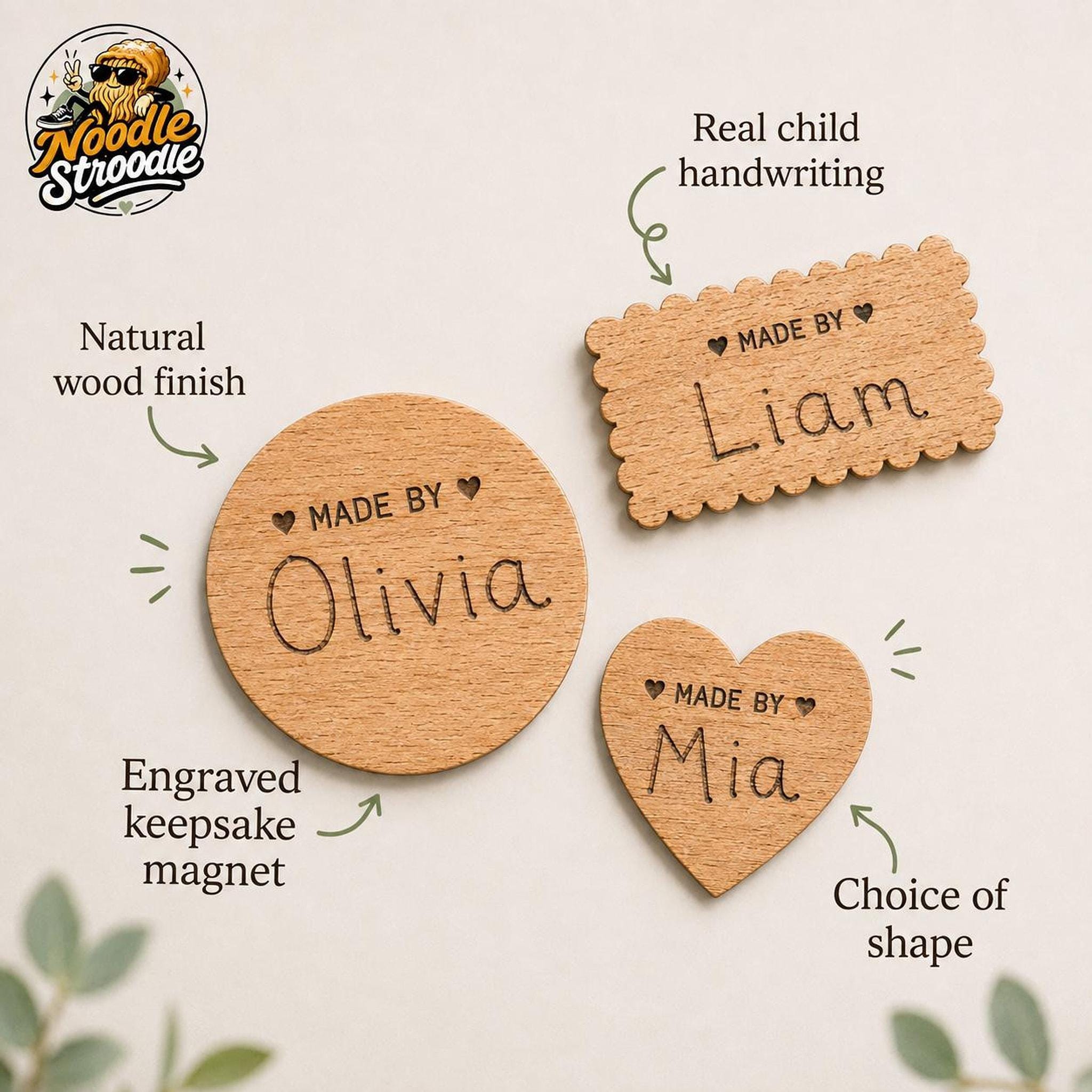 Handwriting Magnet, Personalised Child Keepsake, Laser Engraved Natural Wood - Image 7
