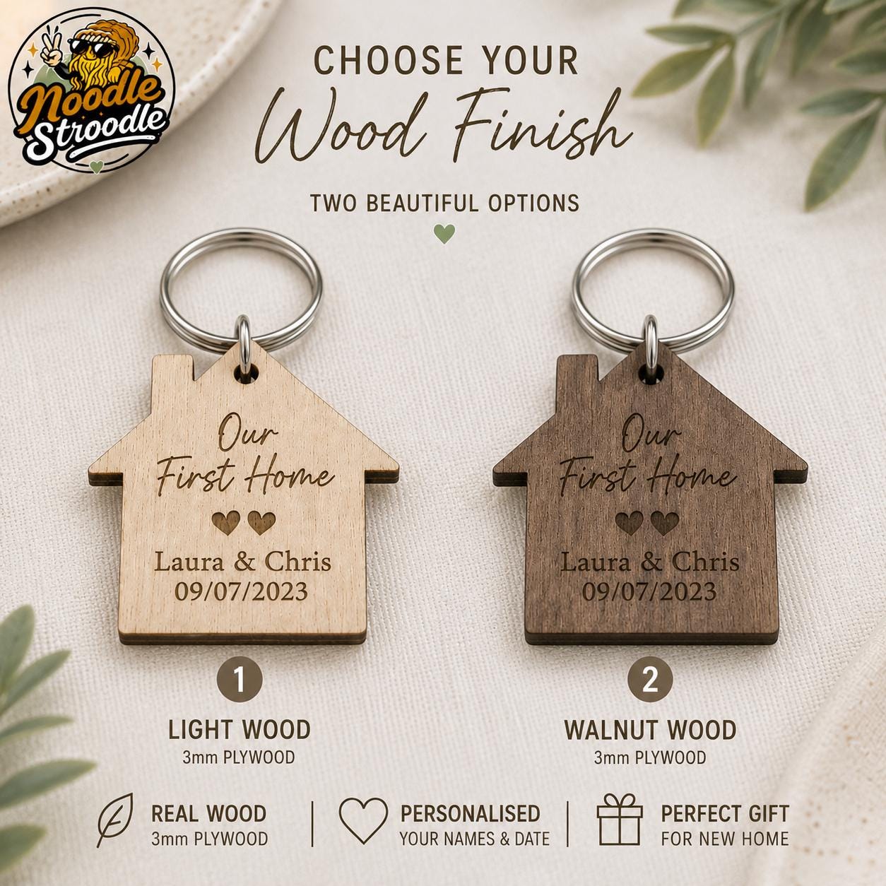 Personalised Wooden New Home Keyring, First Home Gift for Couple, Housewarming Keepsake - Image 3