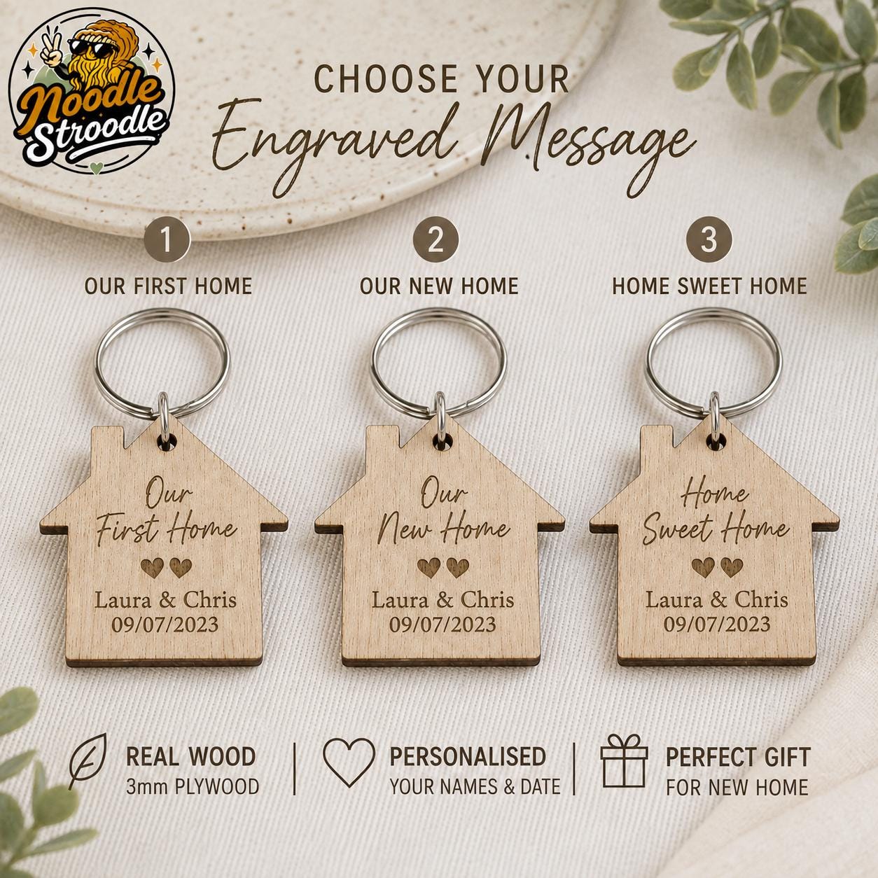 Personalised Wooden New Home Keyring, First Home Gift for Couple, Housewarming Keepsake - Image 5